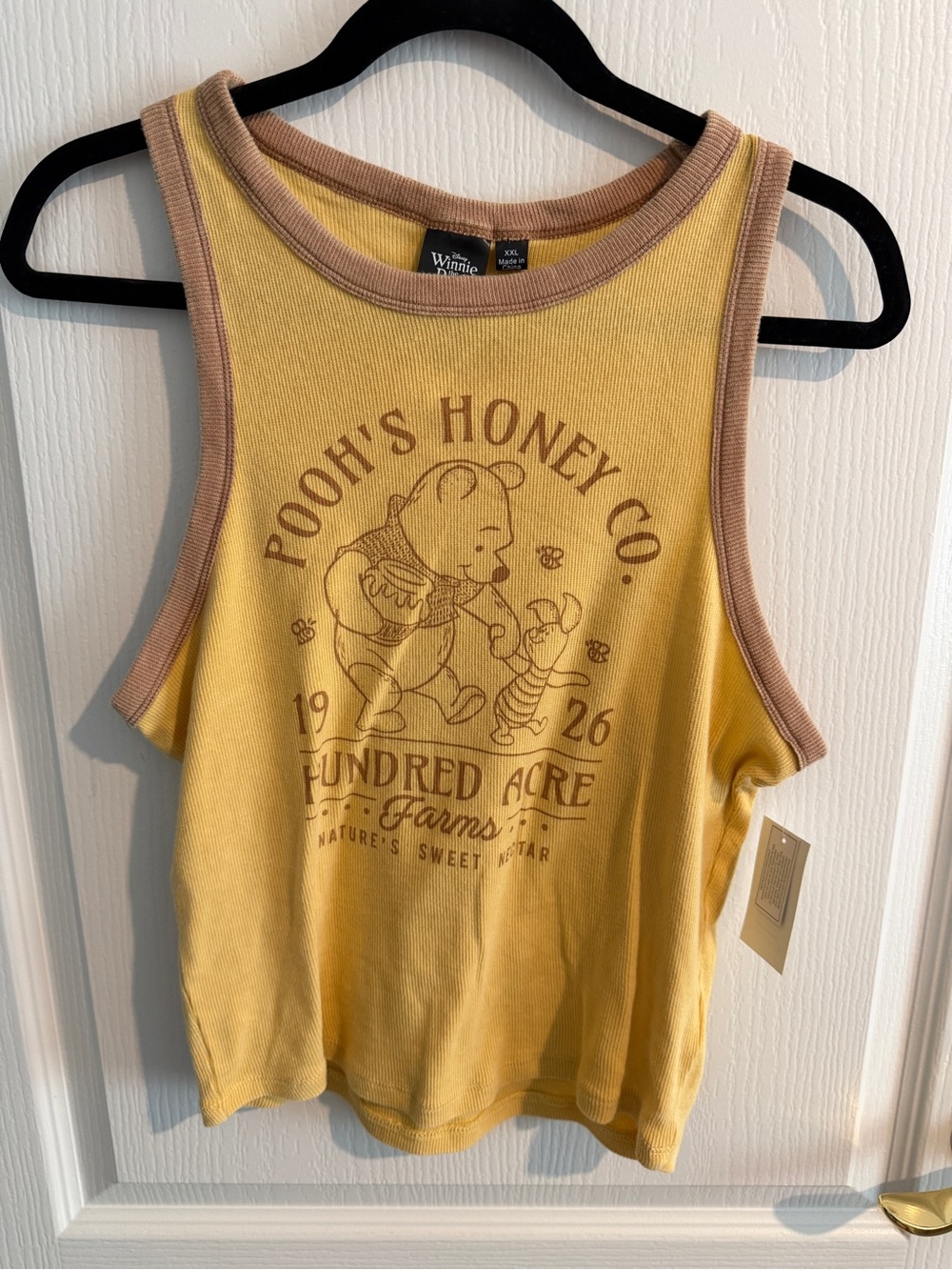 Disney Gold Winnie the Pooh Graphic Tank with Brown Trim